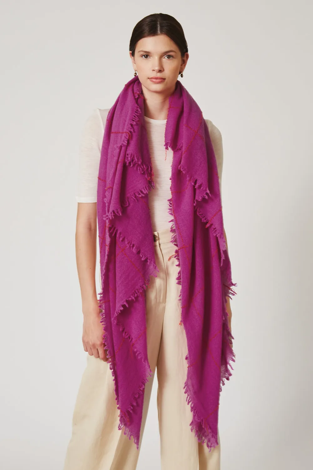 100% Cashmere Scarf Hyacinth Windowpane