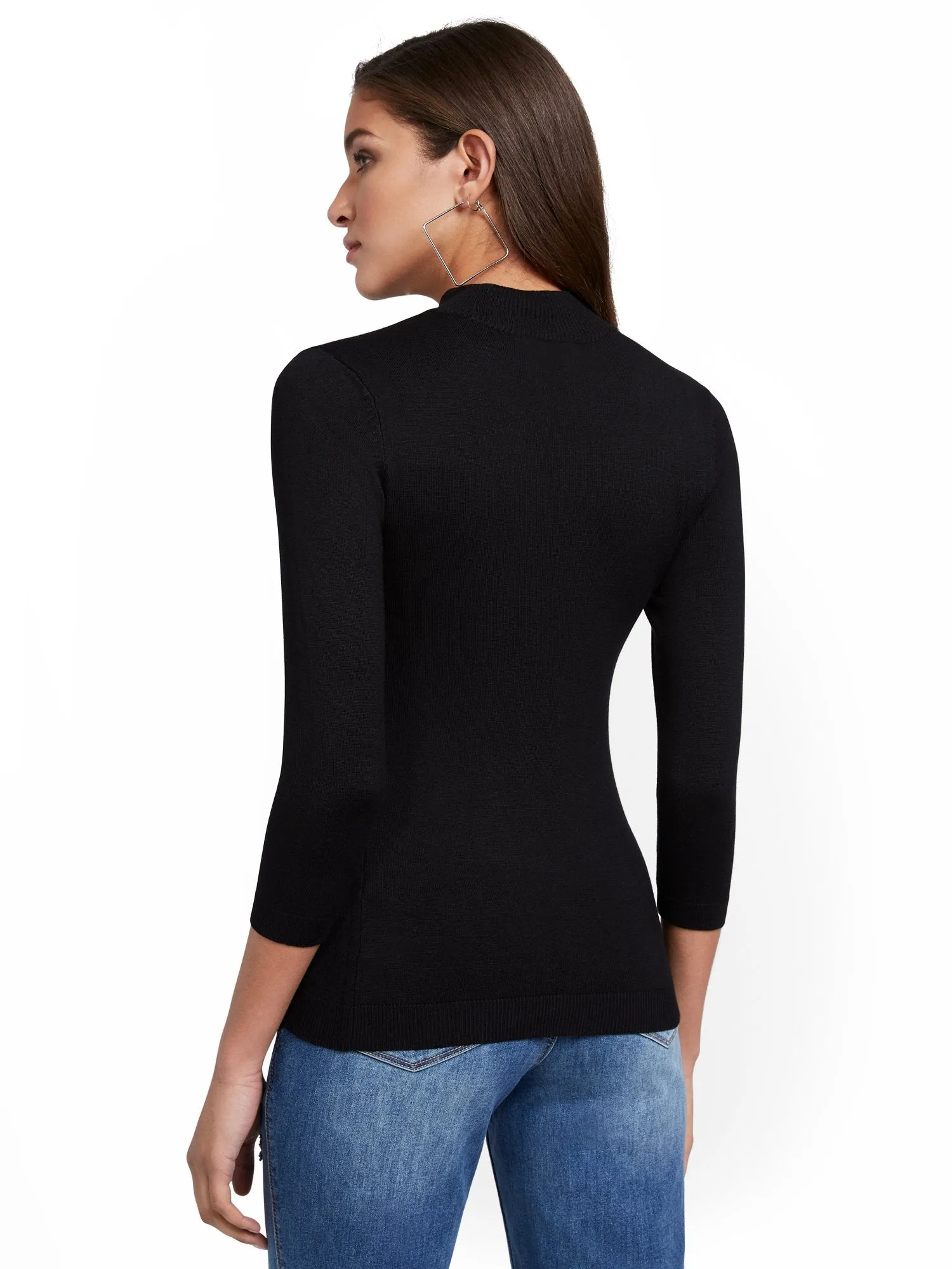 3/4-Sleeve Mock-Neck Cut-Out Sweater