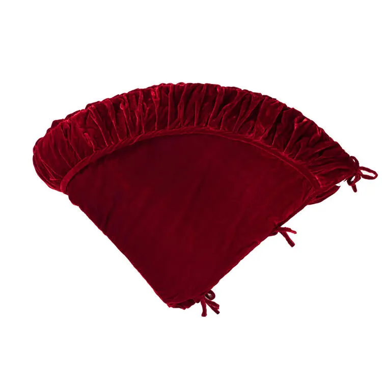 60" Plush Red Velvet Tree Skirt with 6" Border and Tie Closure