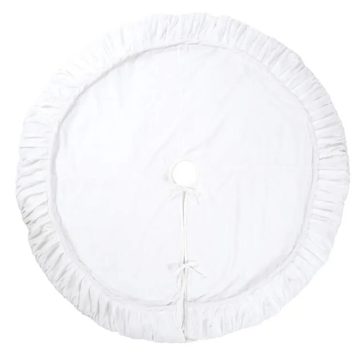 60" Plush White Velvet Tree Skirt with 6" Border and Tie Closure