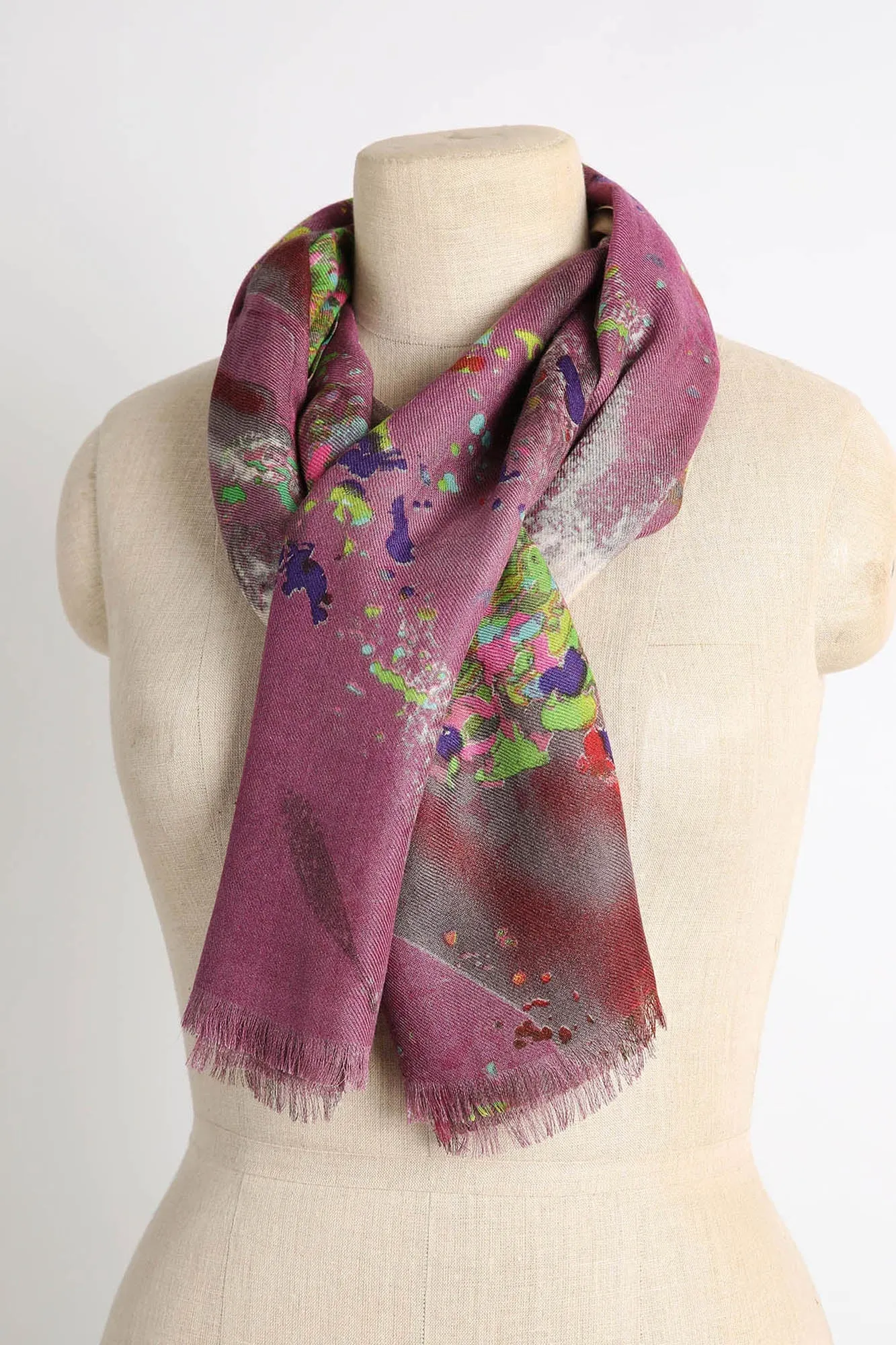 Abstract Printed Silk Cashmere Twill Weave Fabric Linen Scarf