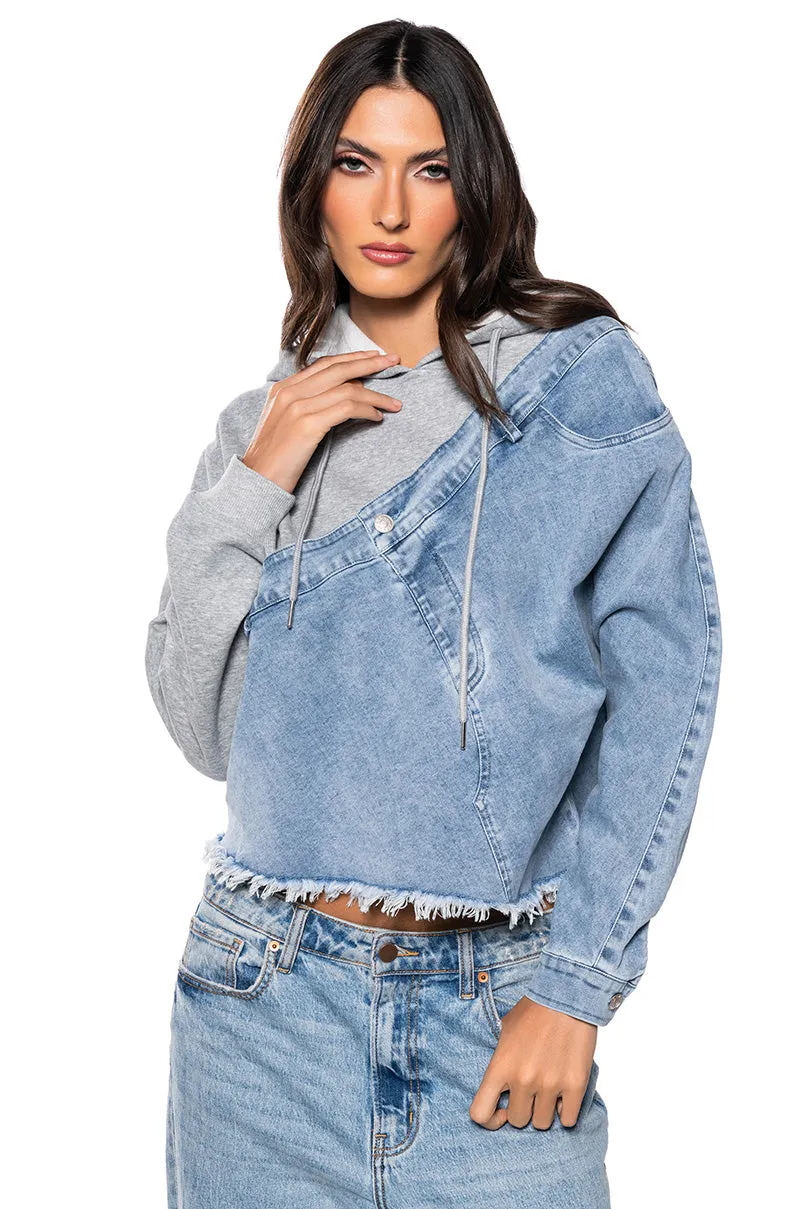 ALL THE WAY UP DENIM PULLOVER SWEATSHIRT