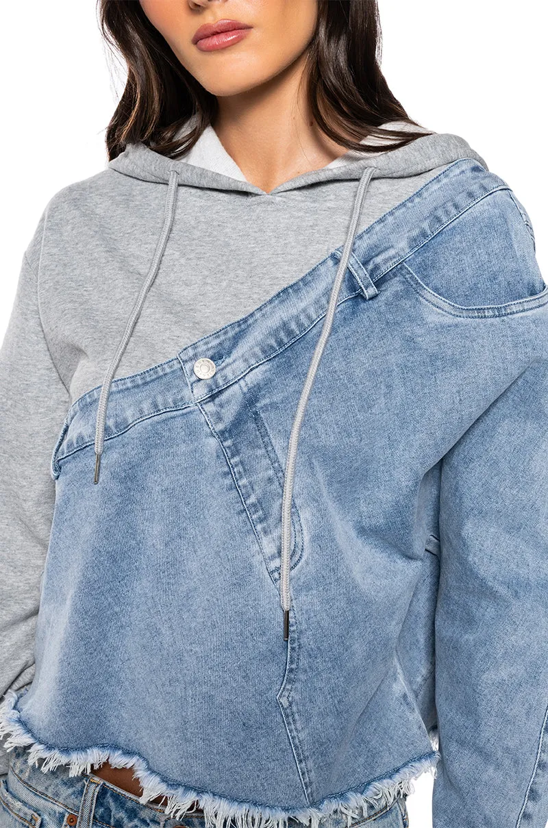 ALL THE WAY UP DENIM PULLOVER SWEATSHIRT