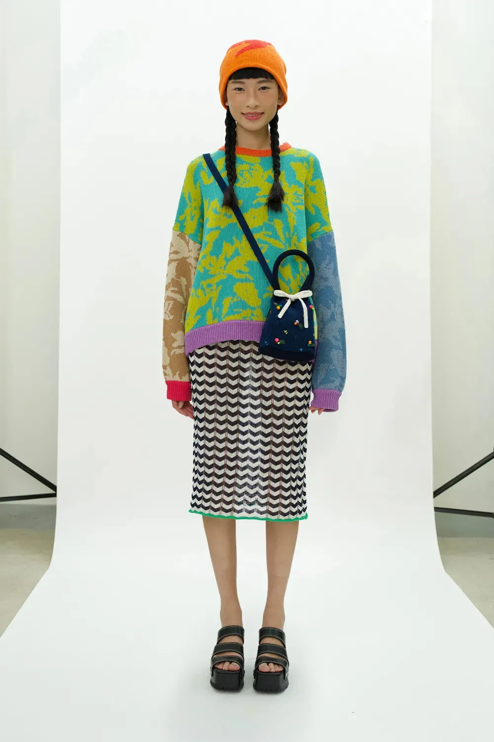 Bauhinia Cotton Pullover in Aqua Multi Jacquard