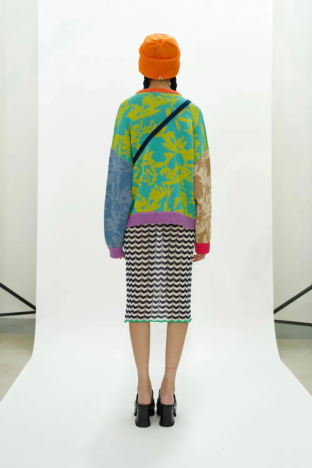 Bauhinia Cotton Pullover in Aqua Multi Jacquard