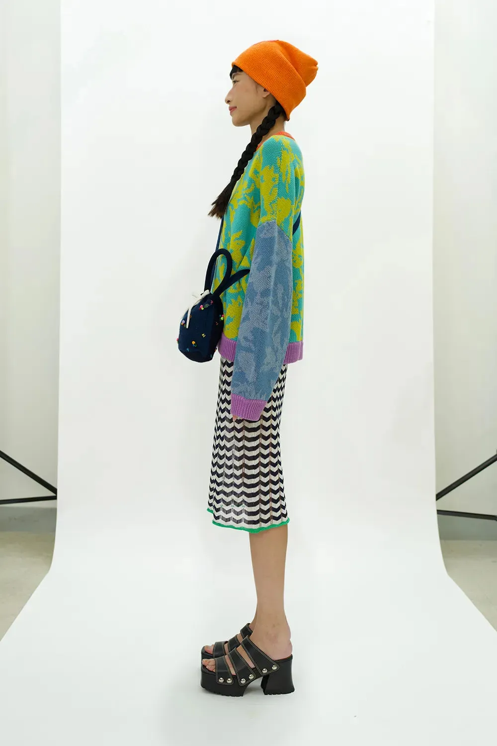 Bauhinia Cotton Pullover in Aqua Multi Jacquard