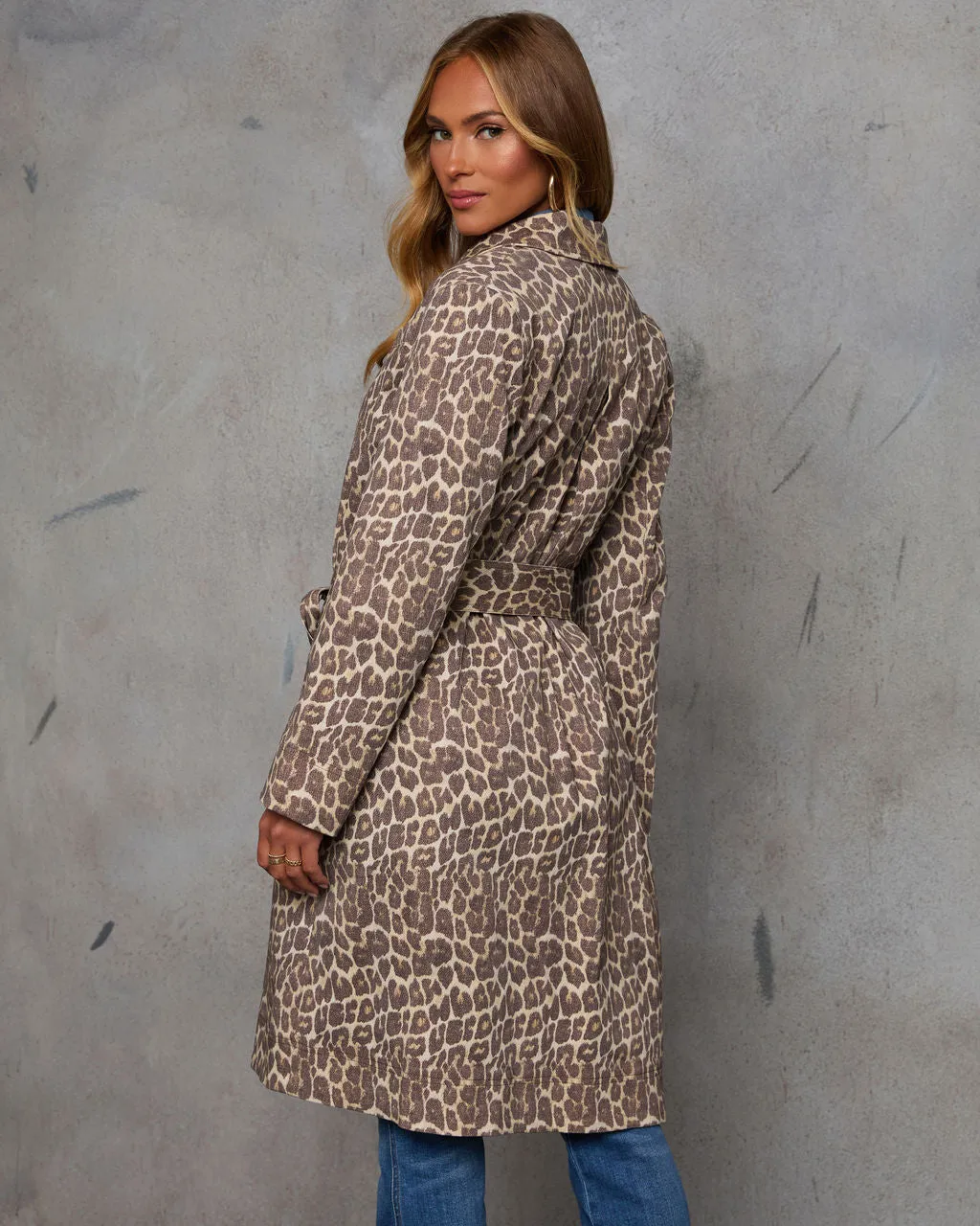 Be Free Animal Print Belted Trench Coat