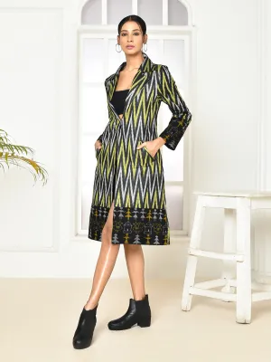 Bia Black Handloom Ikkat Printed Trench Coat