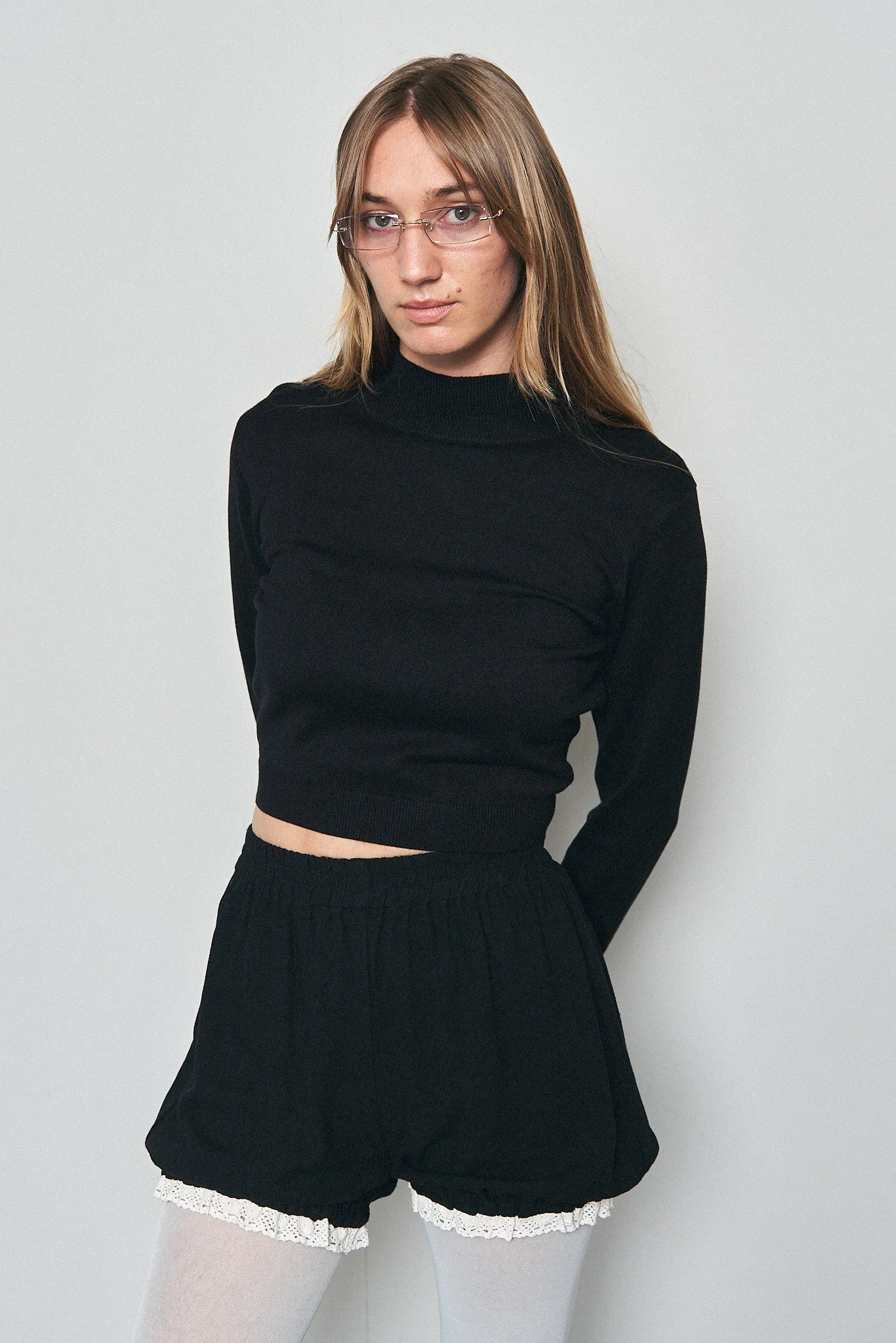 Black Mock Neck Crop Viscose Sweater