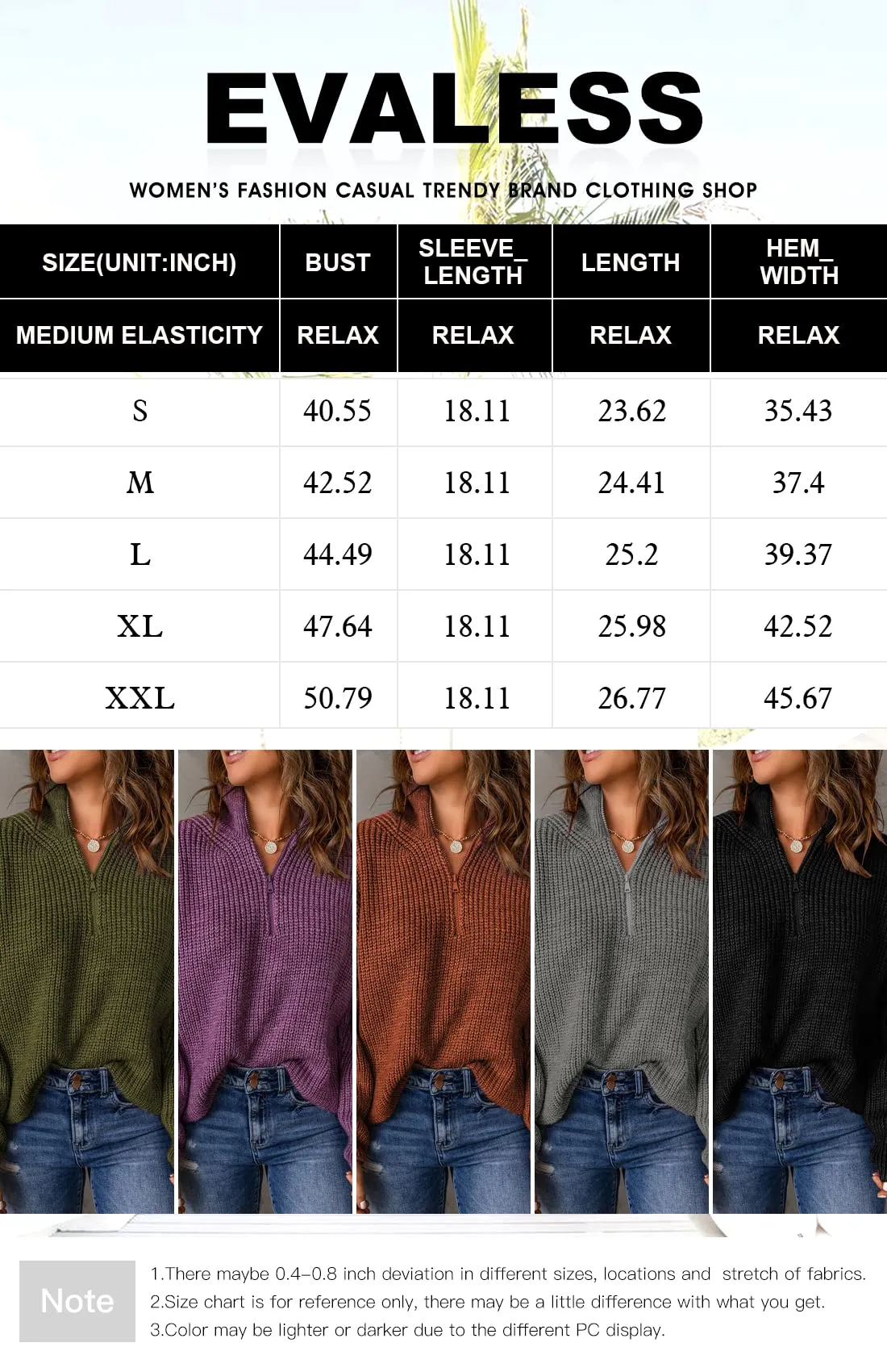 Black Sweaters for Women Waffle Kint Long Sleeve Zip Pullover Polo V Neck Sweater for Women - EVALESS