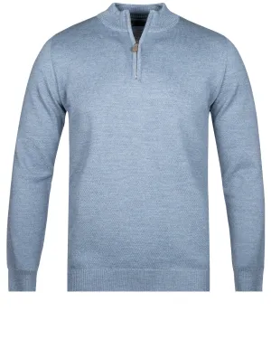 Blue Half Zip Textured Merino Wool Jumper