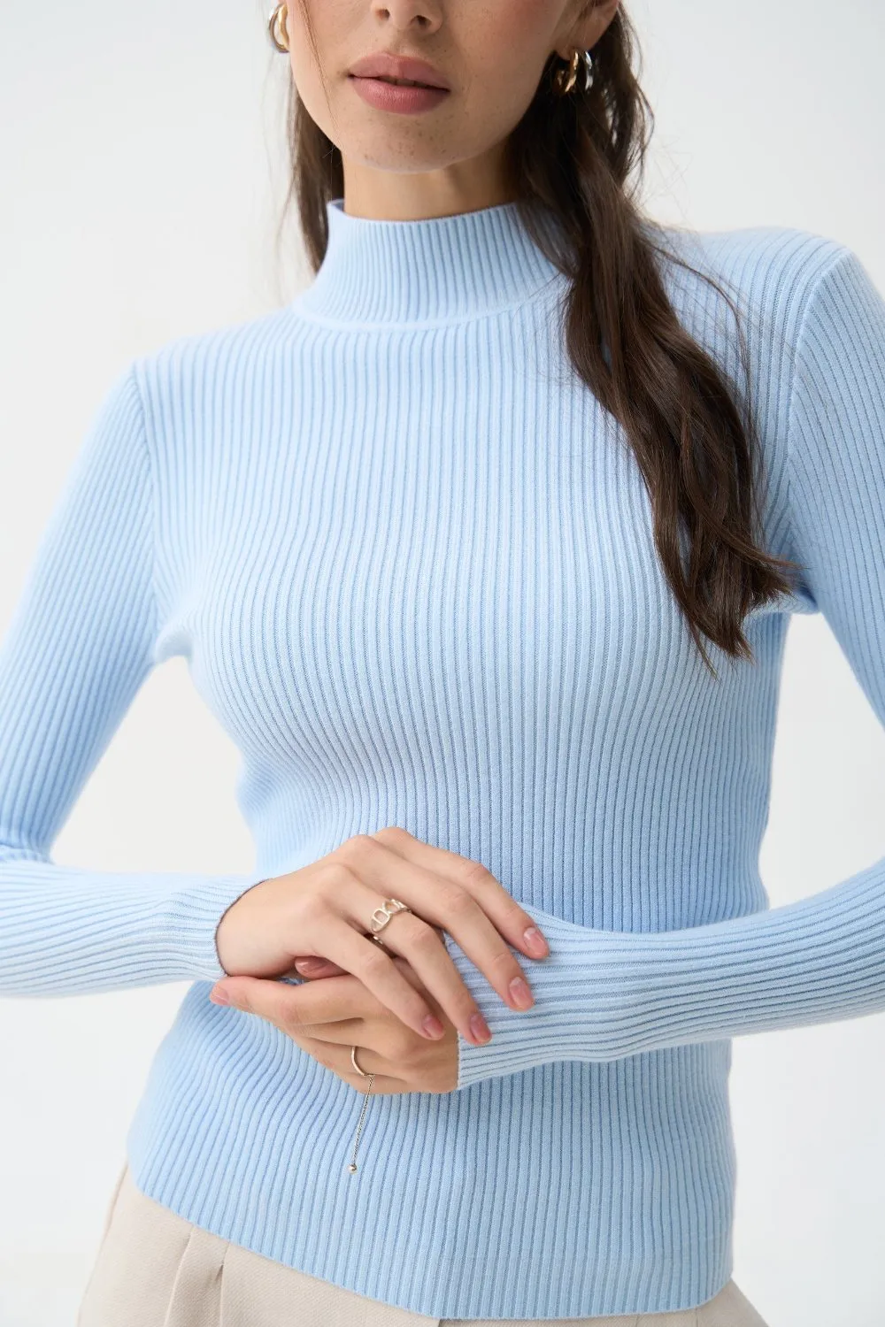 Blue Rib Knit Turtleneck Sweater