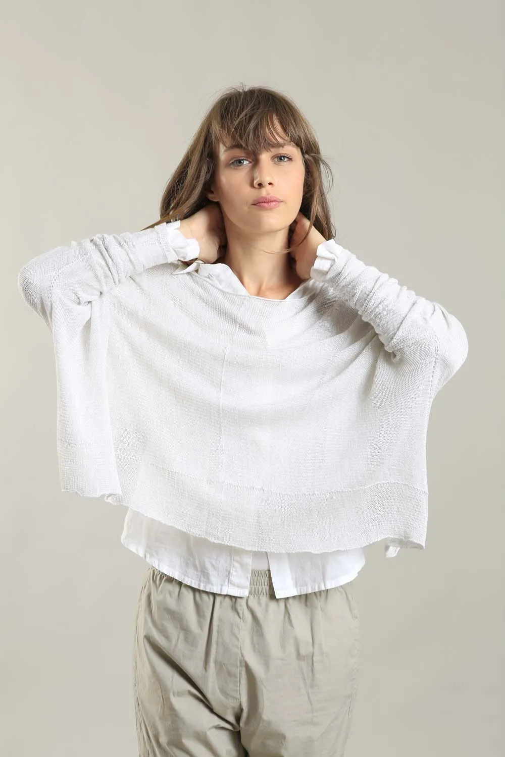 Broken White boat neck Oversize knitted shirt with Long Sleeves