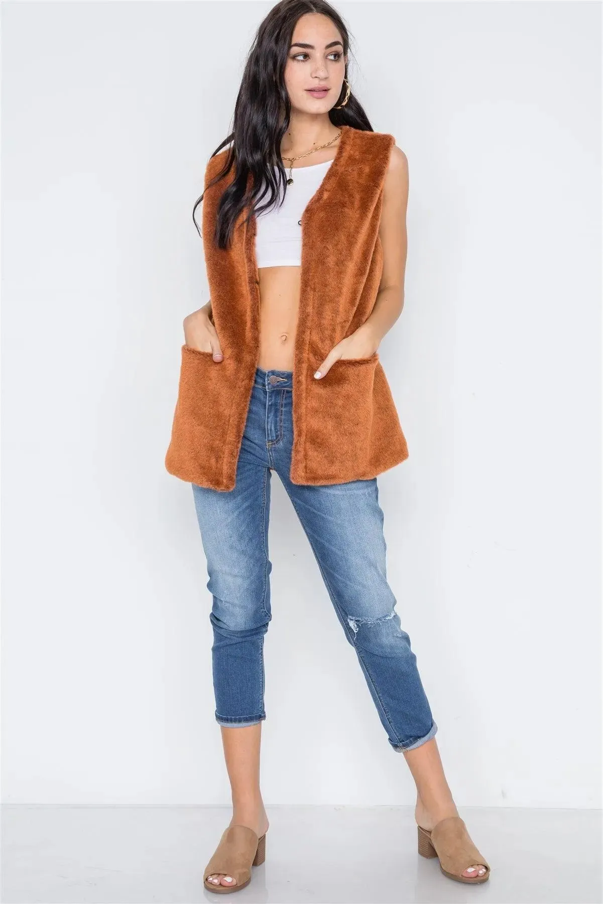 Brown Rust Sleeveless Faux Fur Vest /7