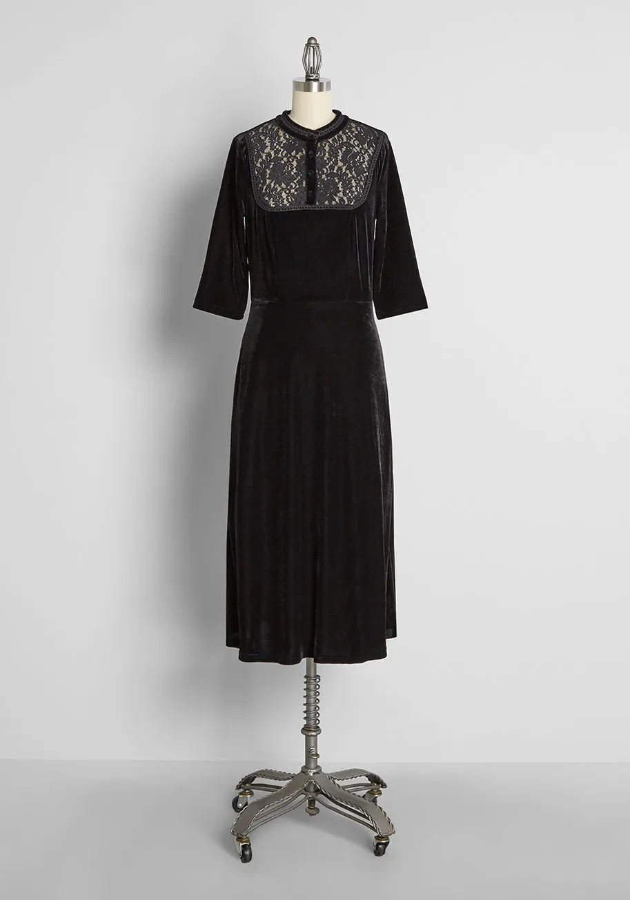 Casting Elegant Shadows Velvet Midi Dress