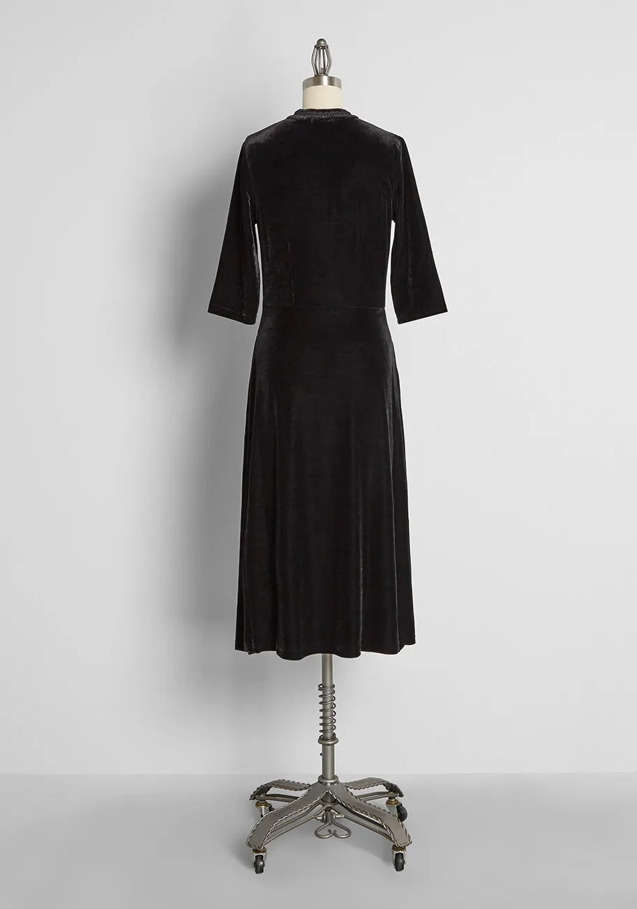 Casting Elegant Shadows Velvet Midi Dress