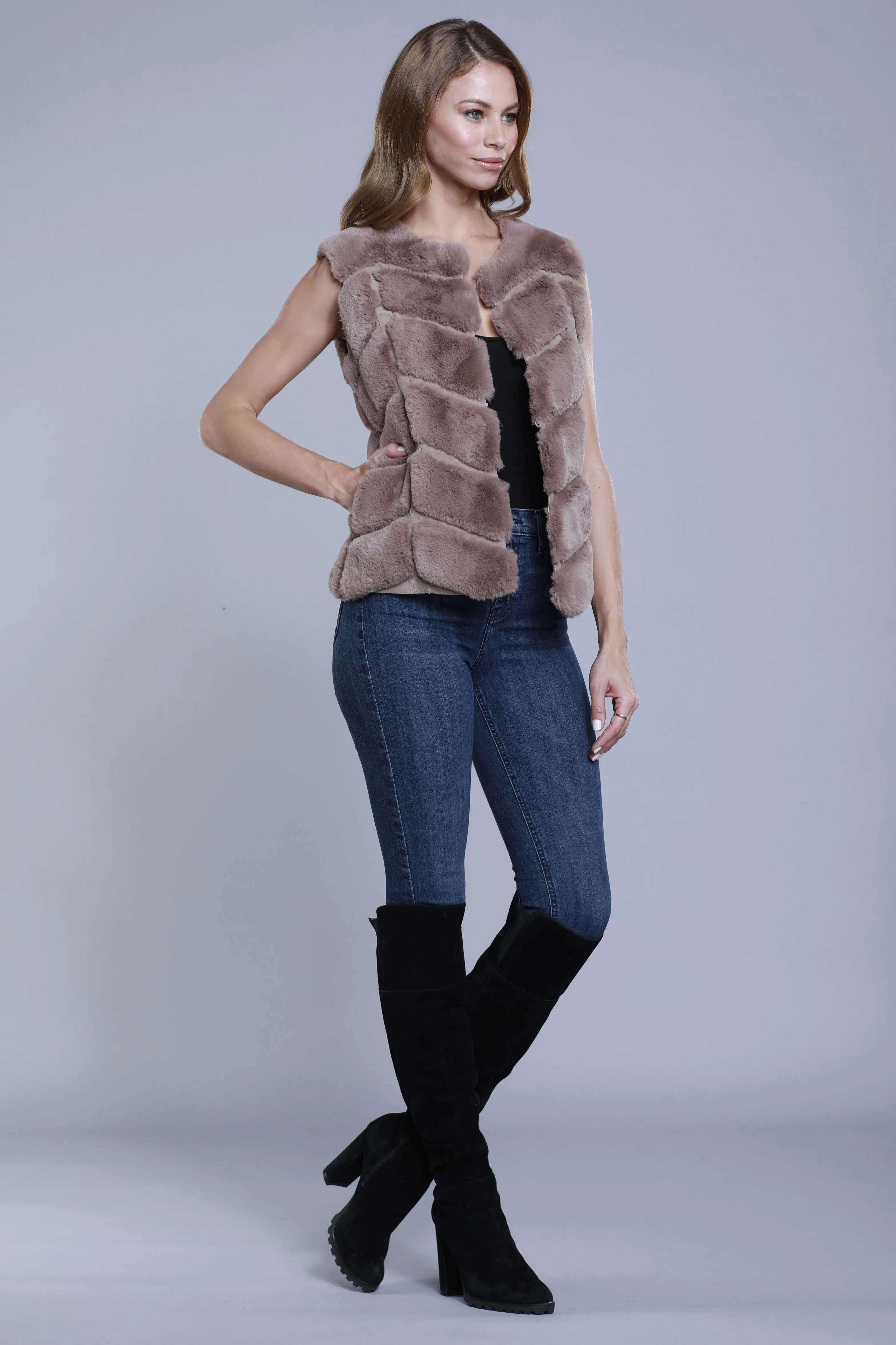 Chevron Faux Fur Vest