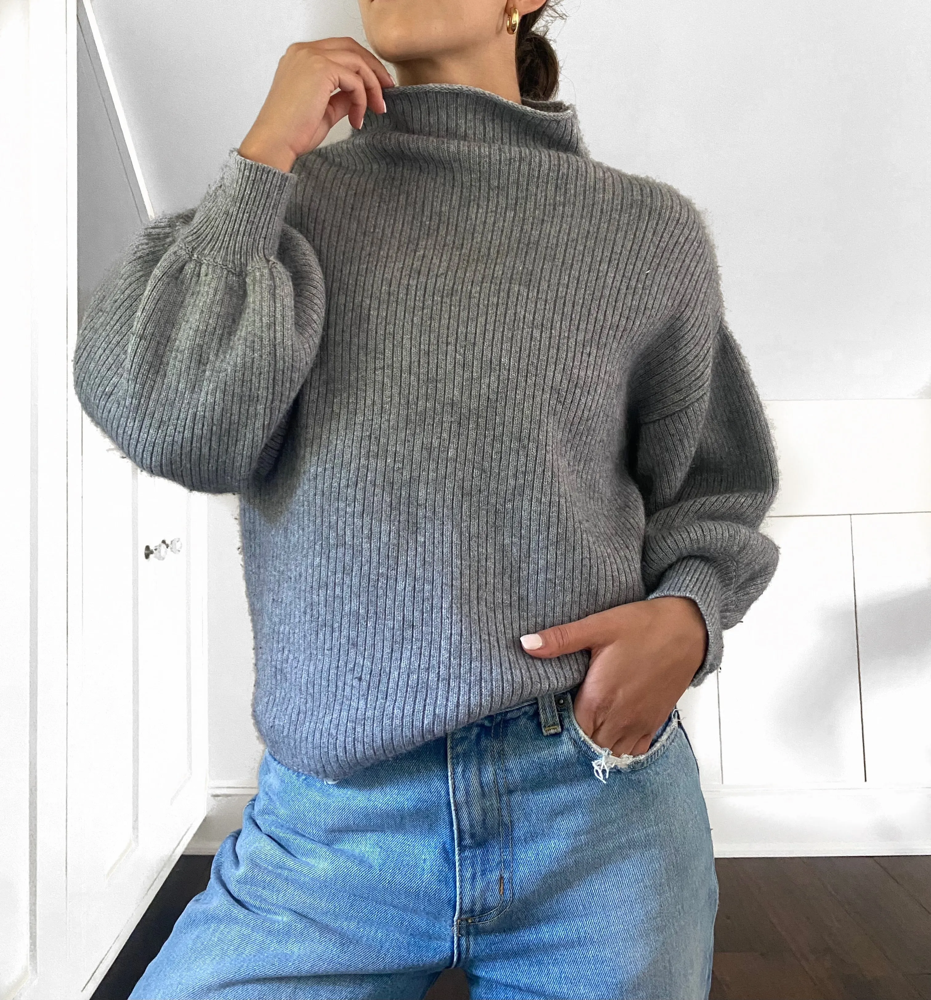 Classic Grey Mock Neck Sweater