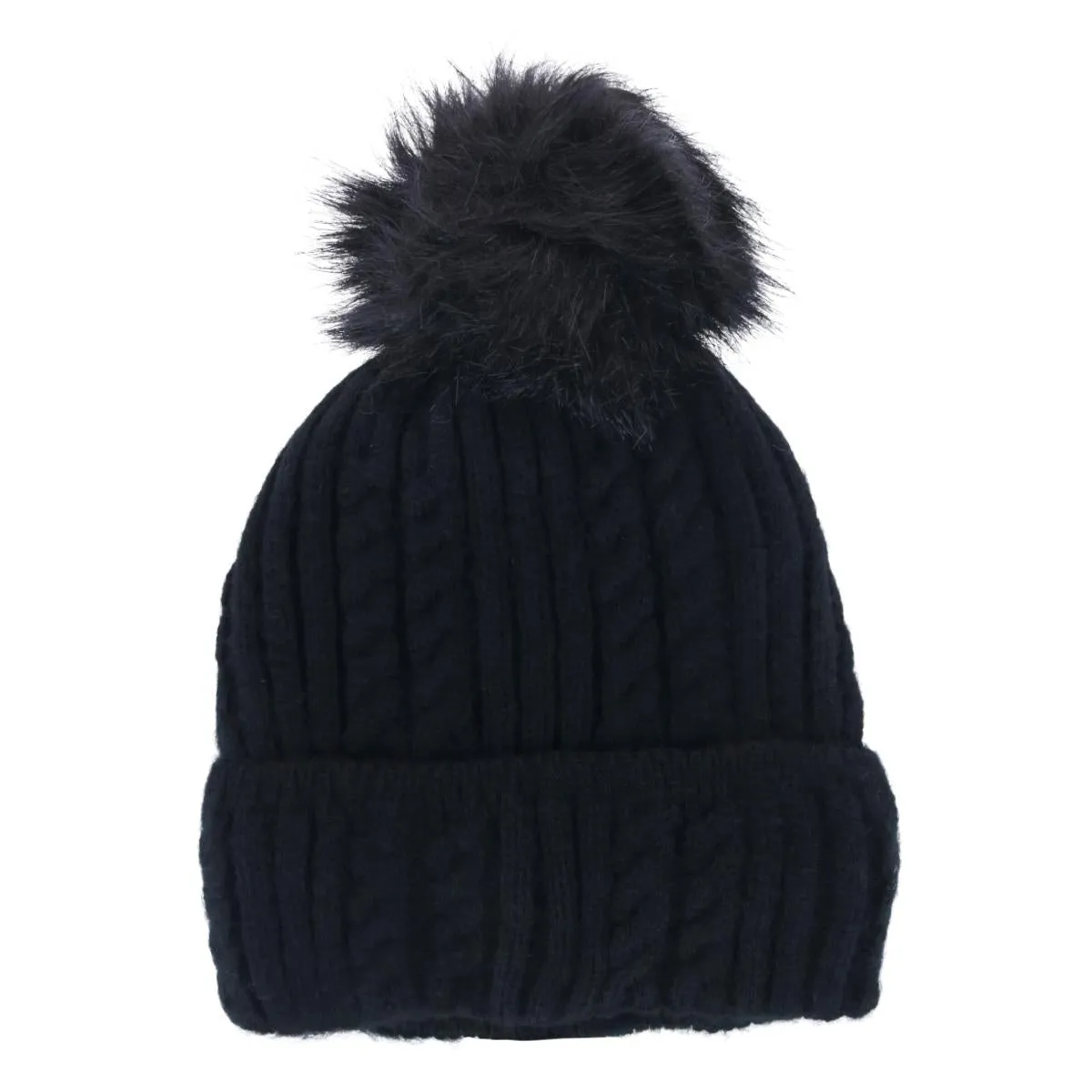 CTM® Women's Knit Winter Beanie with Cuff and Synthetic Fur Pom