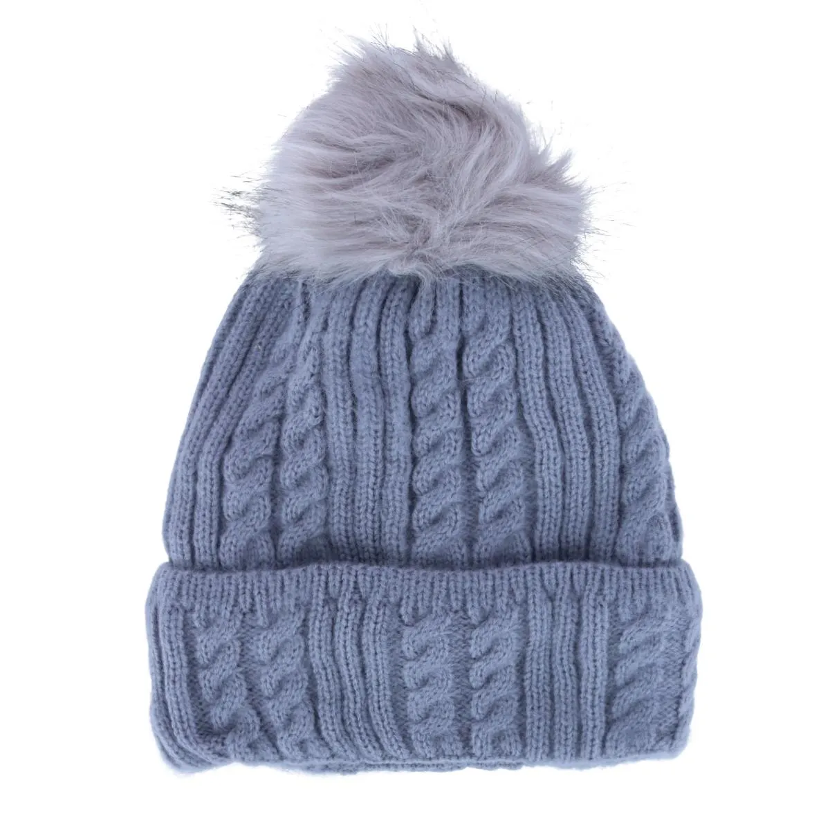 CTM® Women's Knit Winter Beanie with Cuff and Synthetic Fur Pom