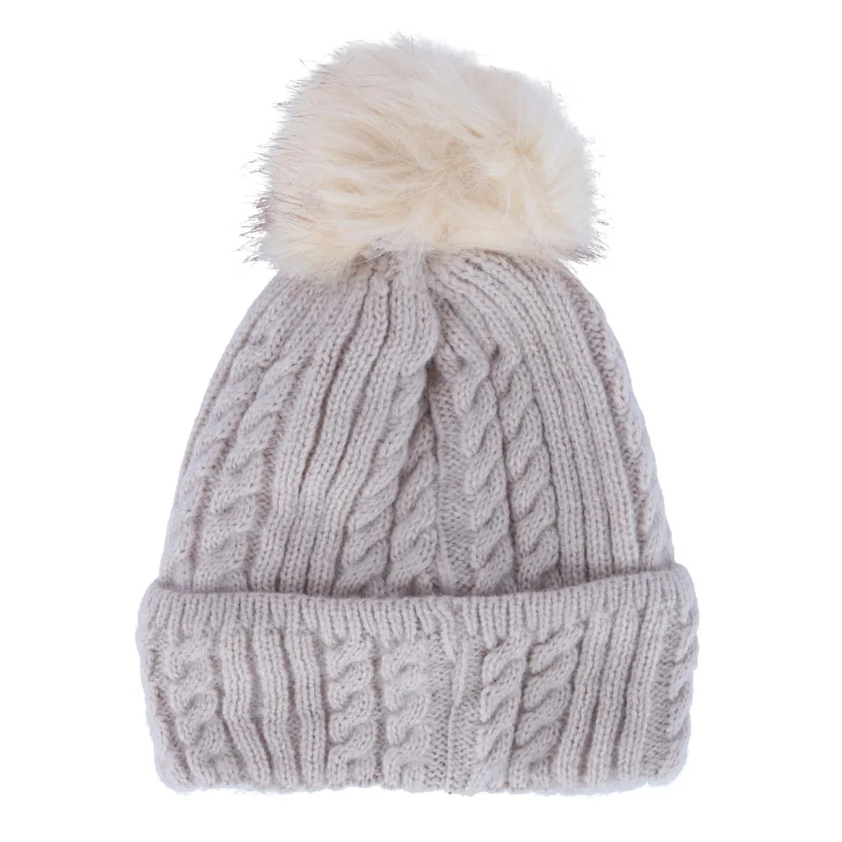 CTM® Women's Knit Winter Beanie with Cuff and Synthetic Fur Pom