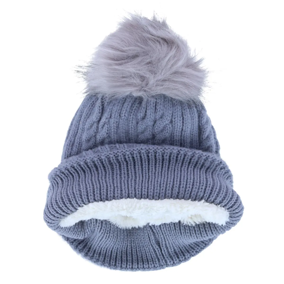 CTM® Women's Knit Winter Beanie with Cuff and Synthetic Fur Pom