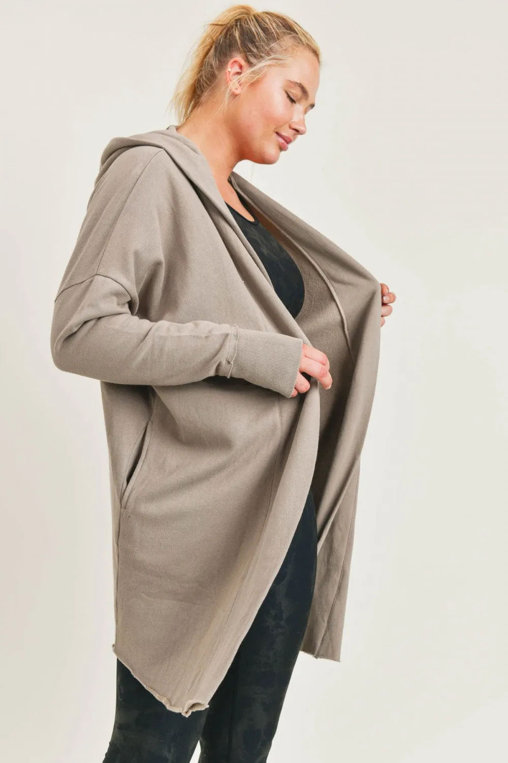 Curvy Open Front Longline Hoodie Cardigan