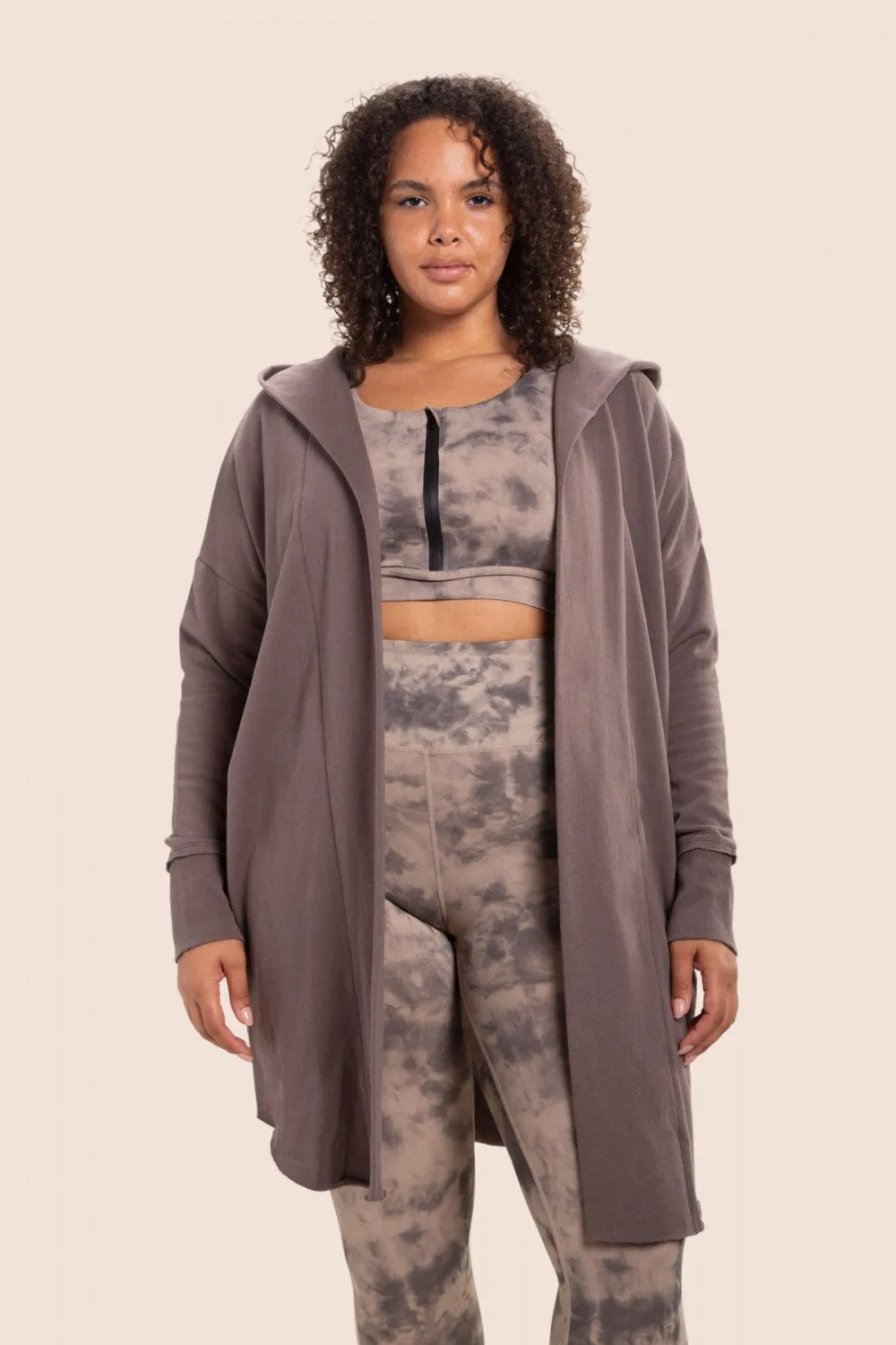 Curvy Open Front Longline Hoodie Cardigan