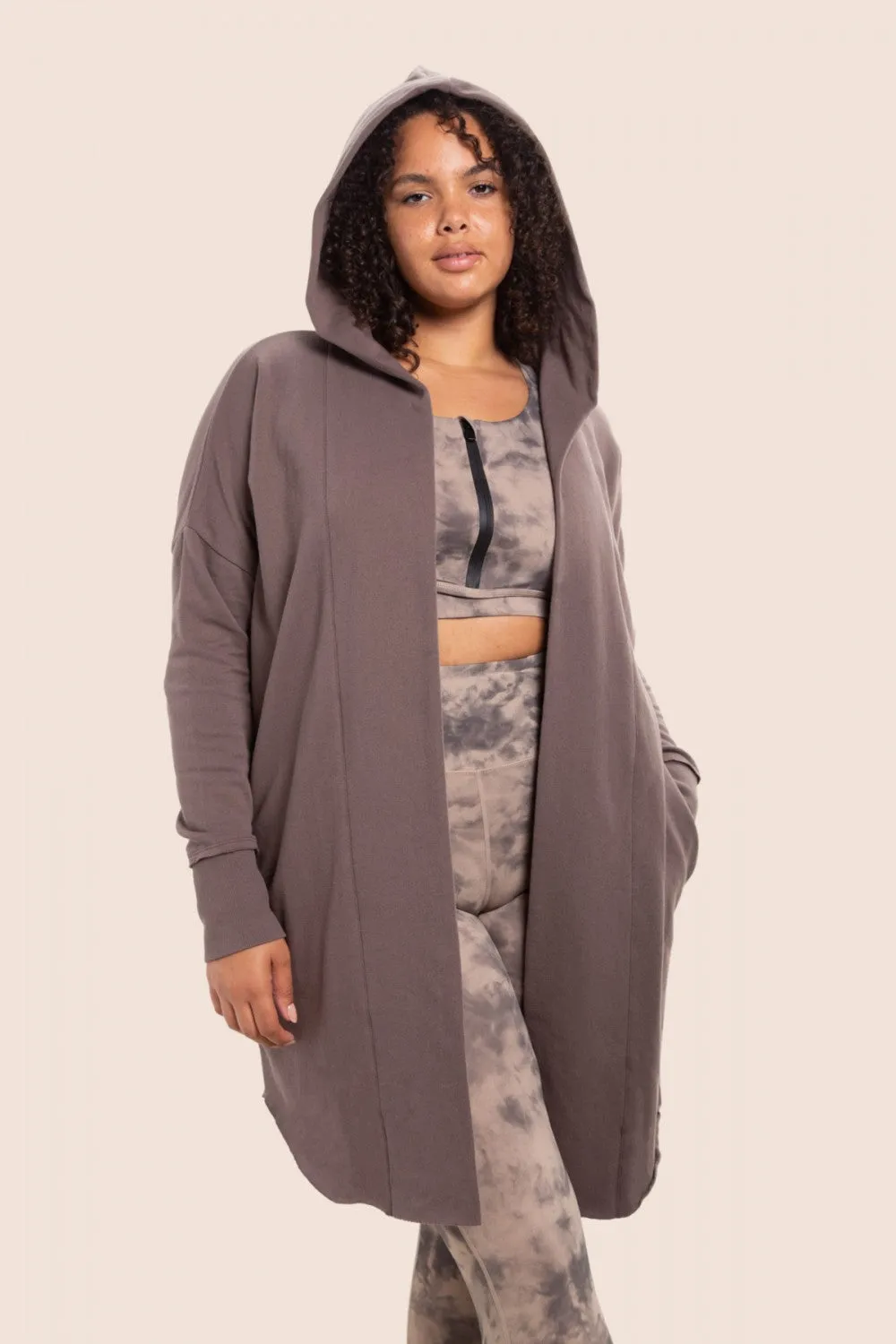 Curvy Open Front Longline Hoodie Cardigan