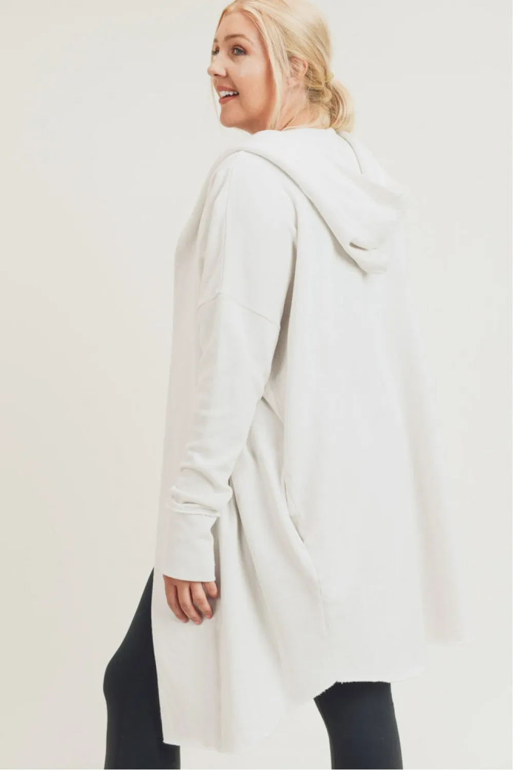 Curvy Open Front Longline Hoodie Cardigan