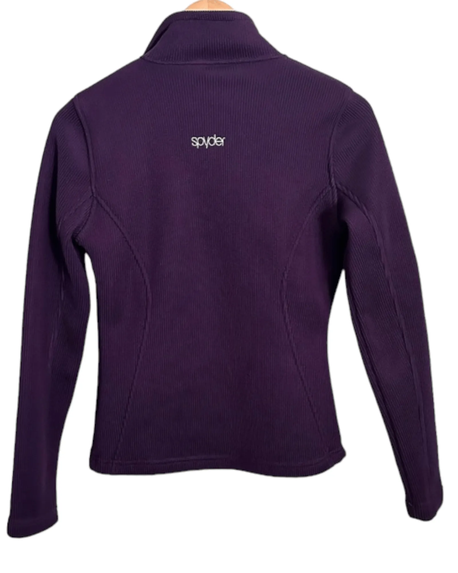 Dark Winter Royal Purple Mock-Neck Ribbed Sweater Knit Ski Jacket