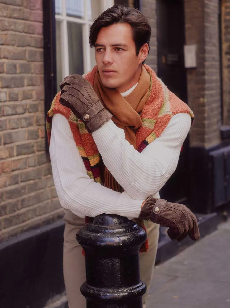 Dents - Brown Three-Point Fleece-Lined Suede Gloves