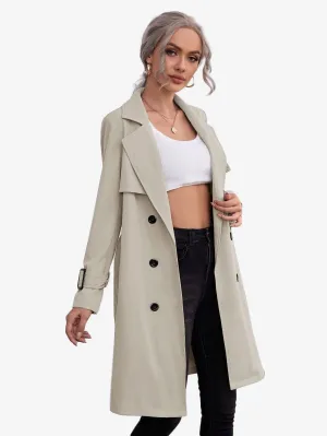 Double Breasted Buckle Belted Trench Coat