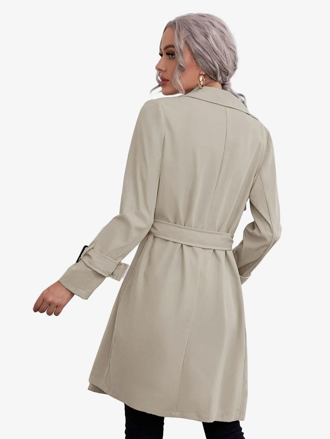 Double Breasted Buckle Belted Trench Coat