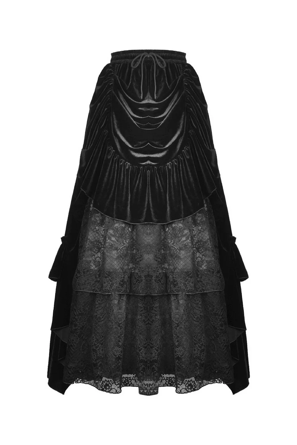 Elegant Gothic Black Velvet and Lace Long Skirt