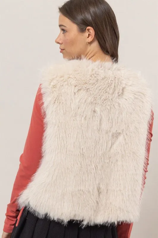 Faux Fur Open Vest - Cream