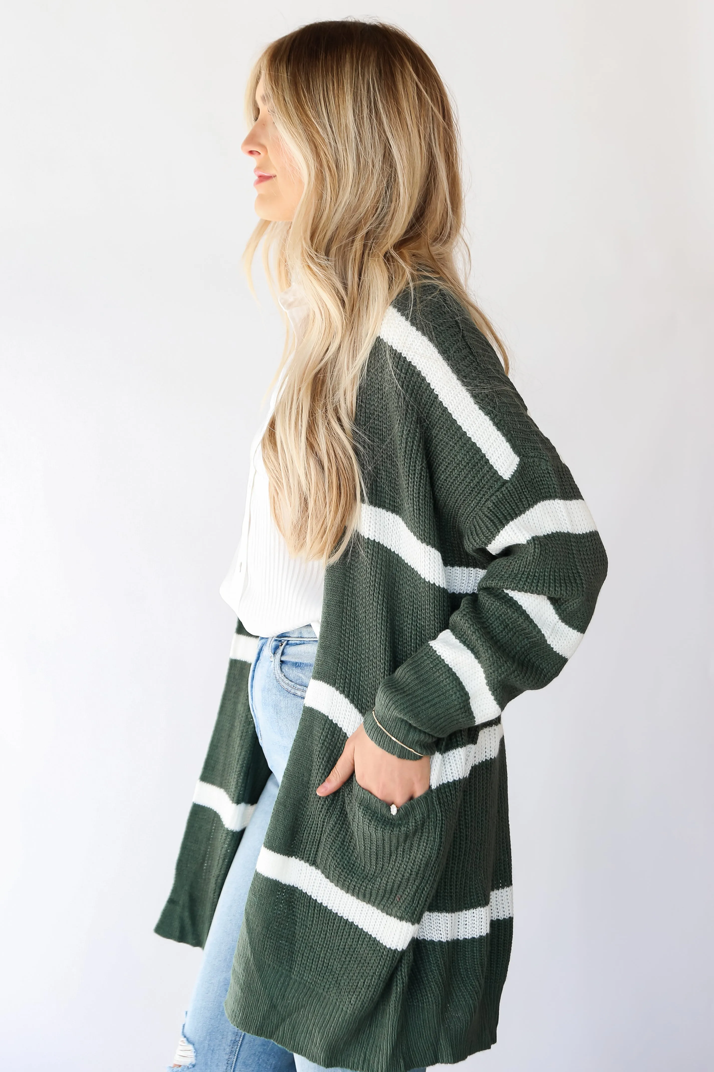 FINAL SALE - Cozy Circumstance Green Striped Longline Cardigan