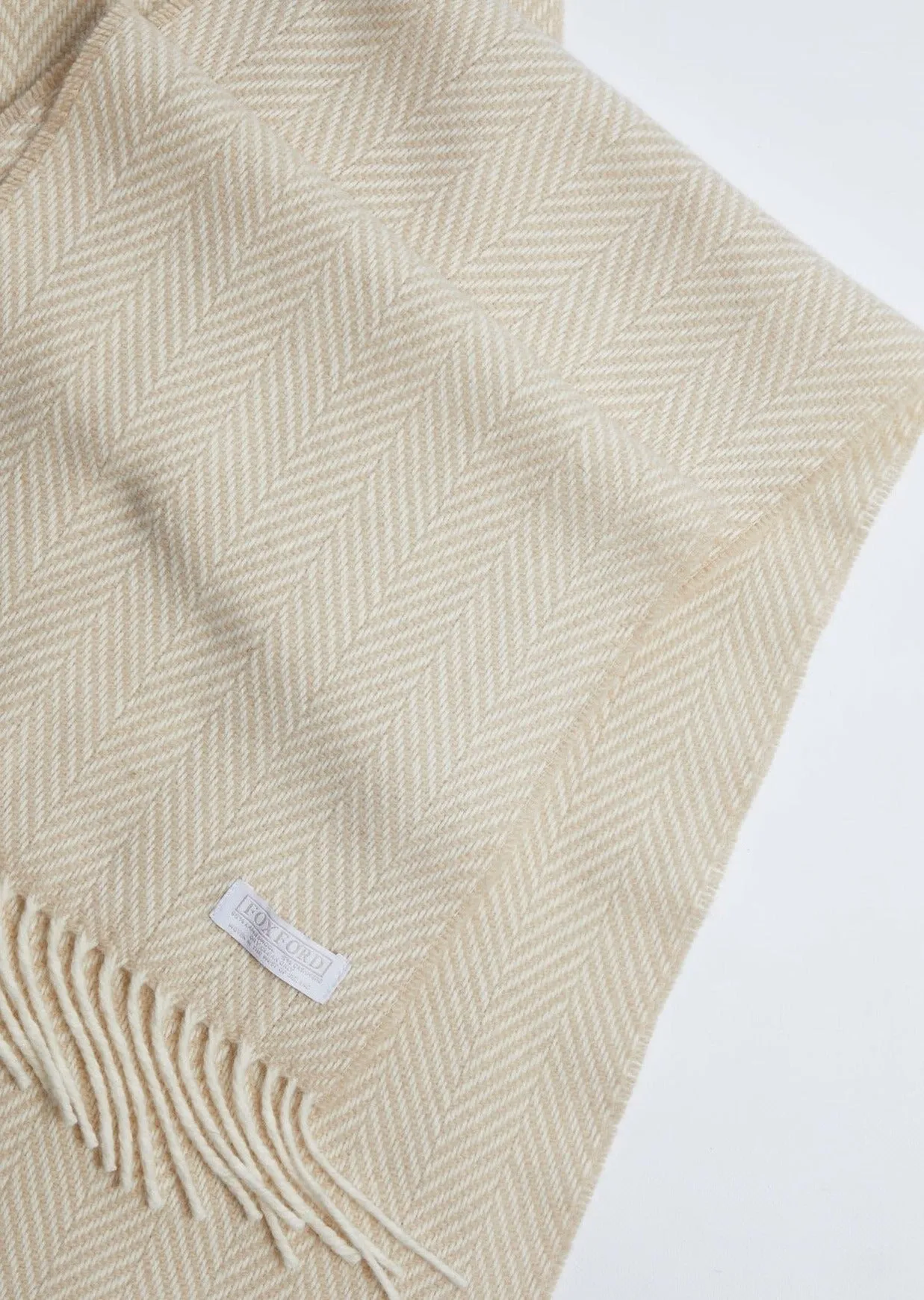 Foxford Cashmere Scarf | Bone White Herringbone