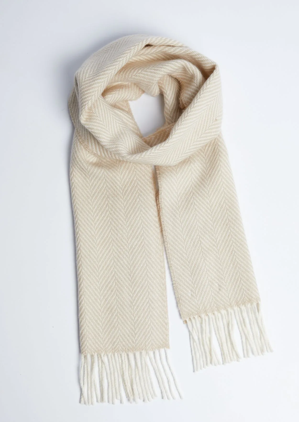 Foxford Cashmere Scarf | Bone White Herringbone