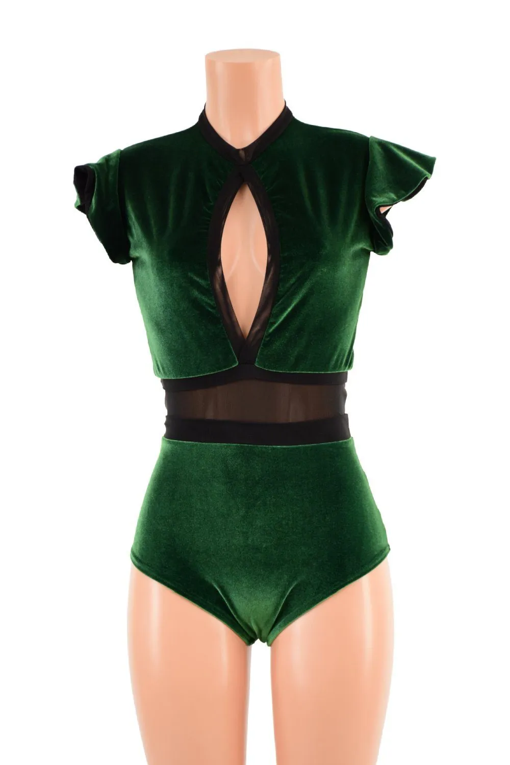 Green Velvet Romper & Break Away Skirt Set