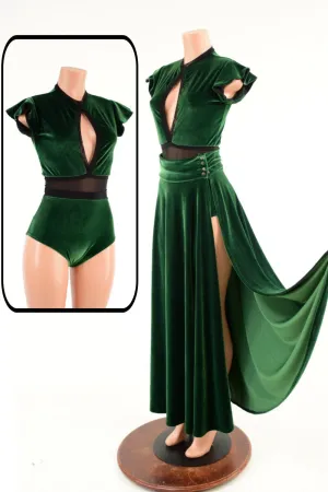 Green Velvet Romper & Break Away Skirt Set