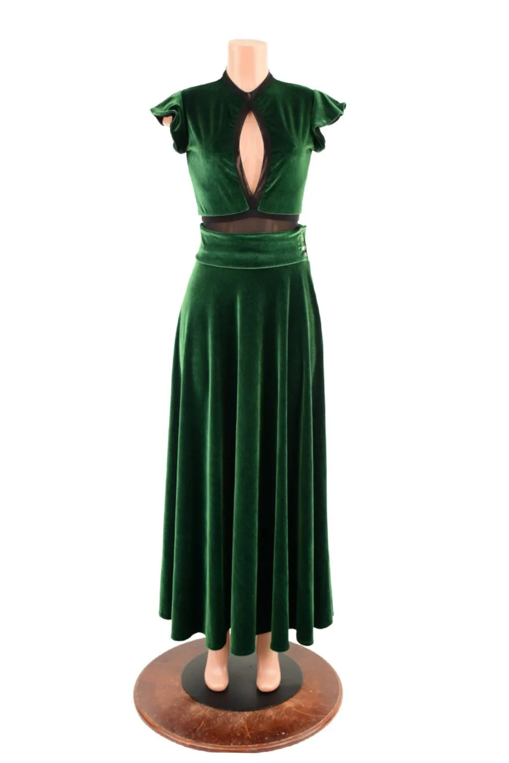 Green Velvet Romper & Break Away Skirt Set