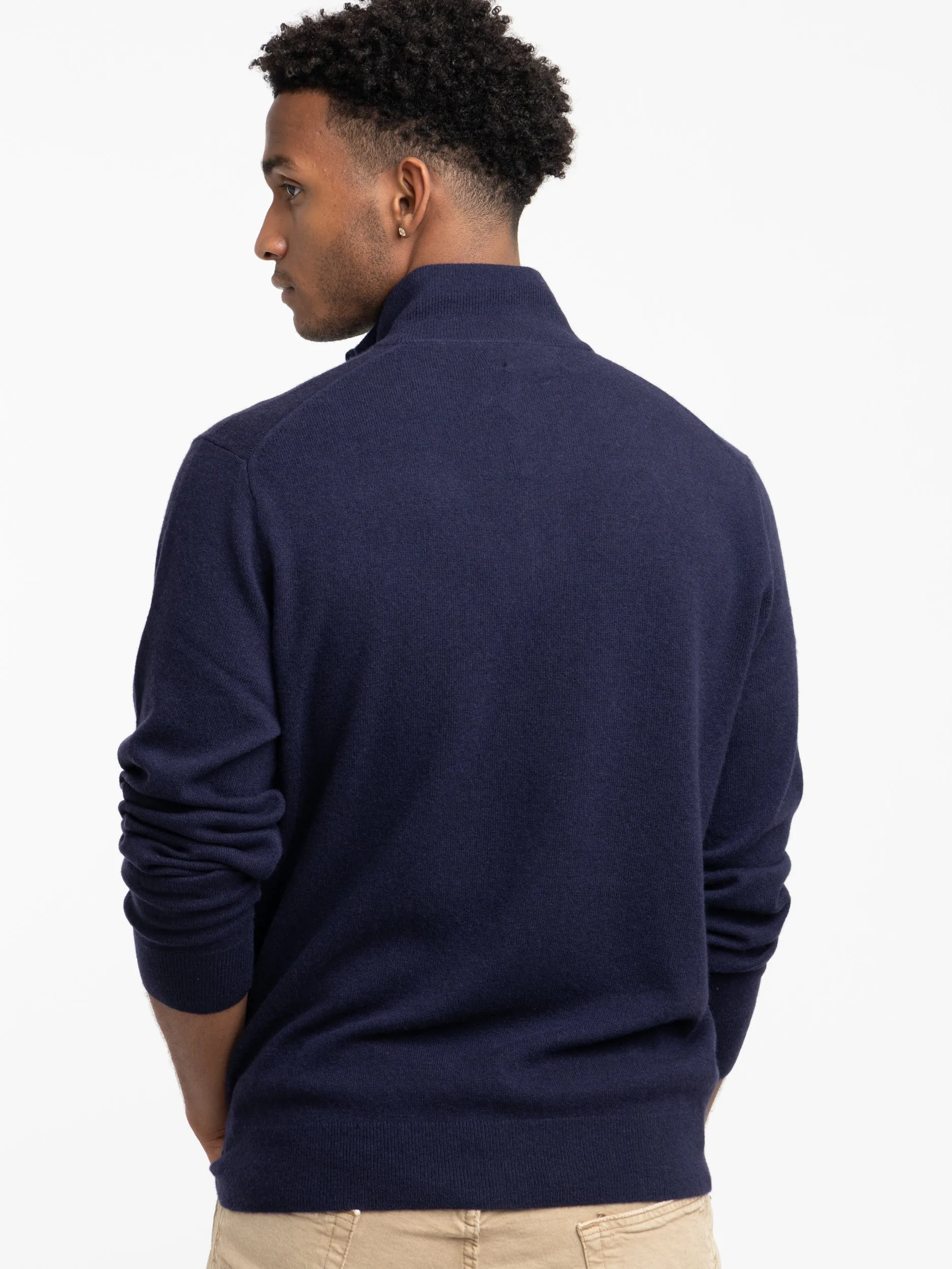 Hunter Navy Wool Piqué Quarter-Zip Sweater