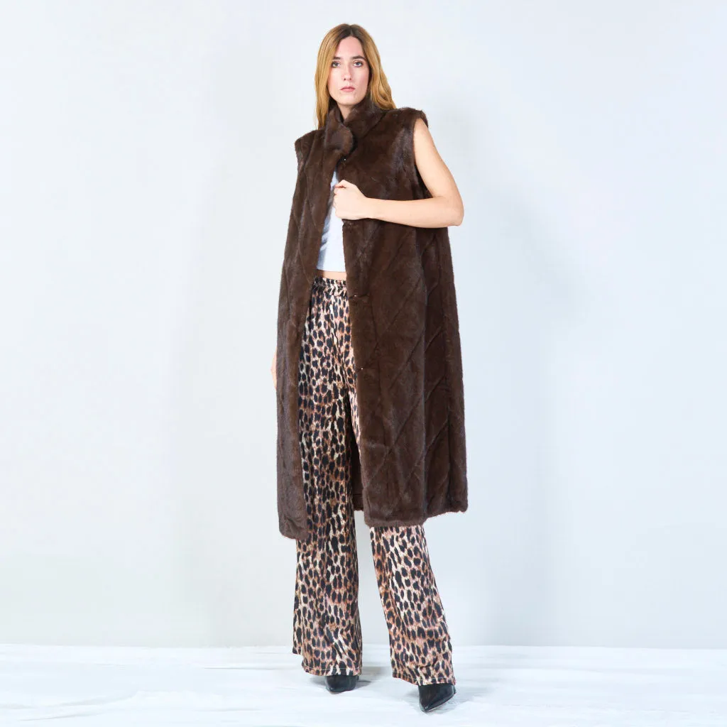 Long quilted faux fur vest wholesale