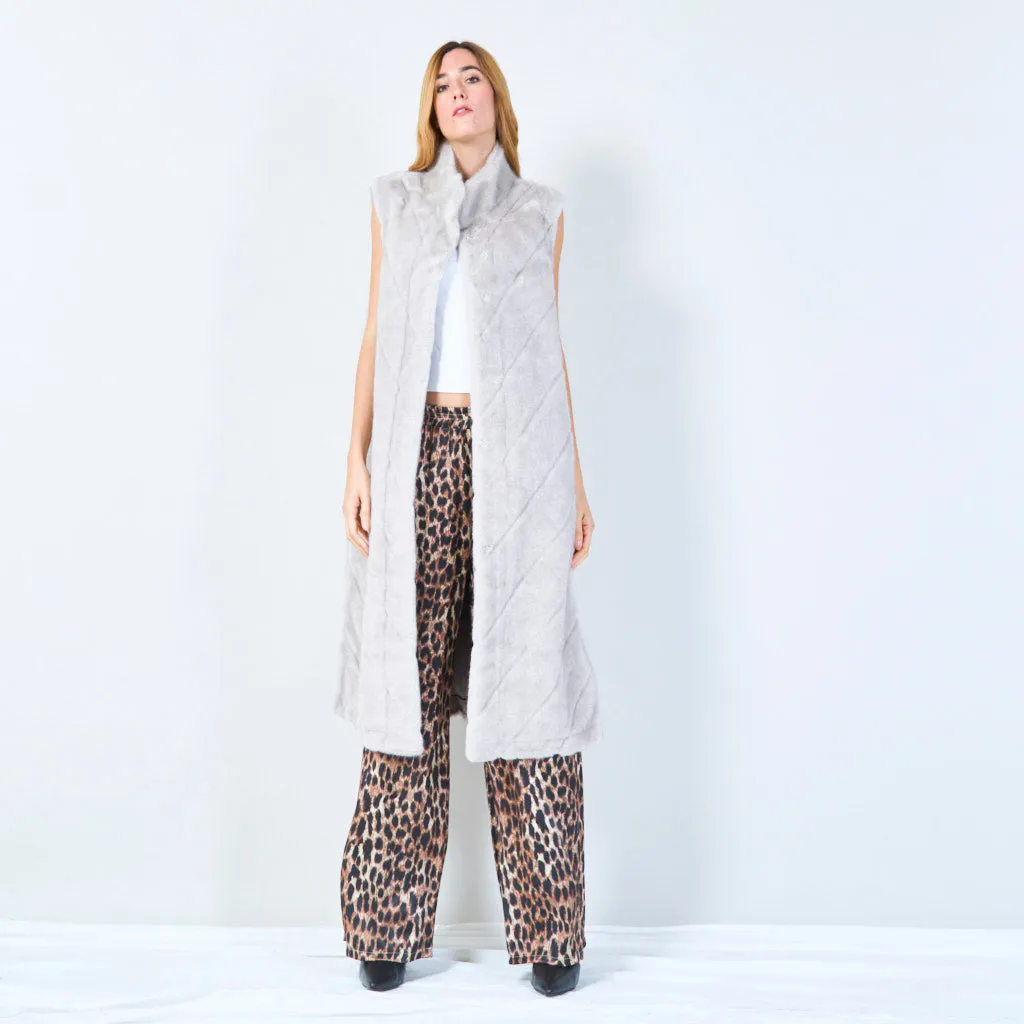 Long quilted faux fur vest wholesale