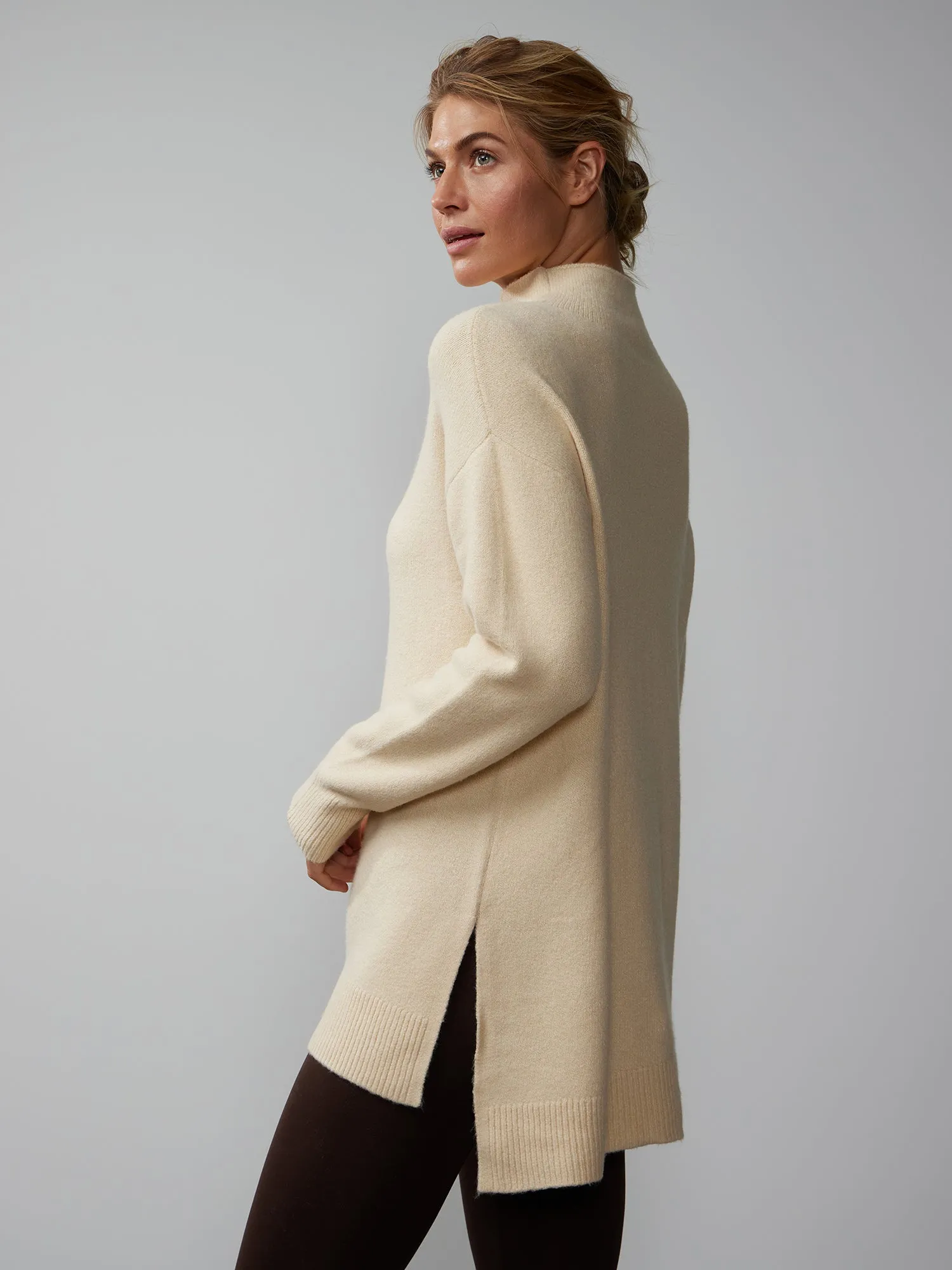 Long Sleeve Asymmetrical Hem Mock Neck Sweater