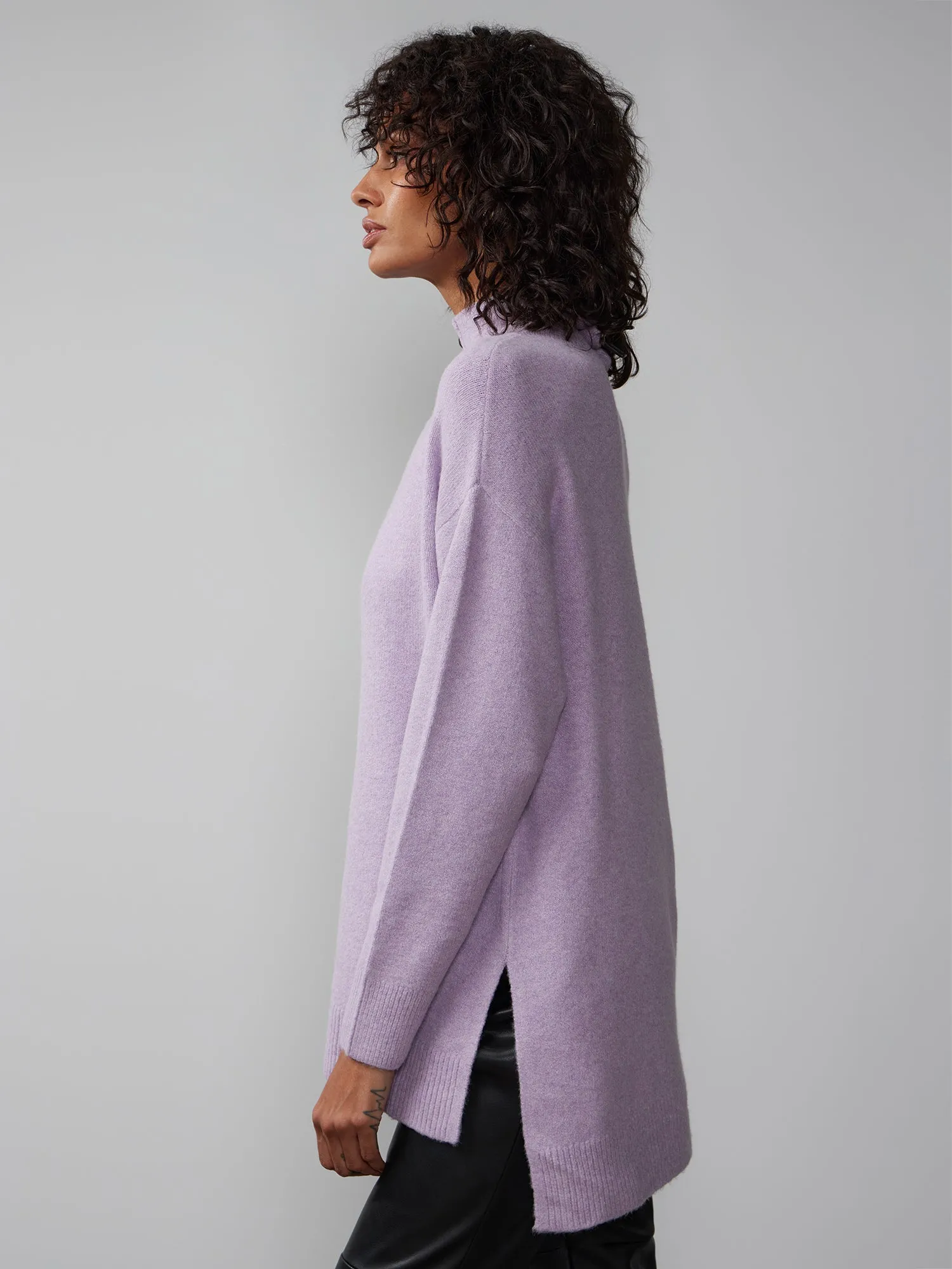 Long Sleeve Asymmetrical Hem Mock Neck Sweater