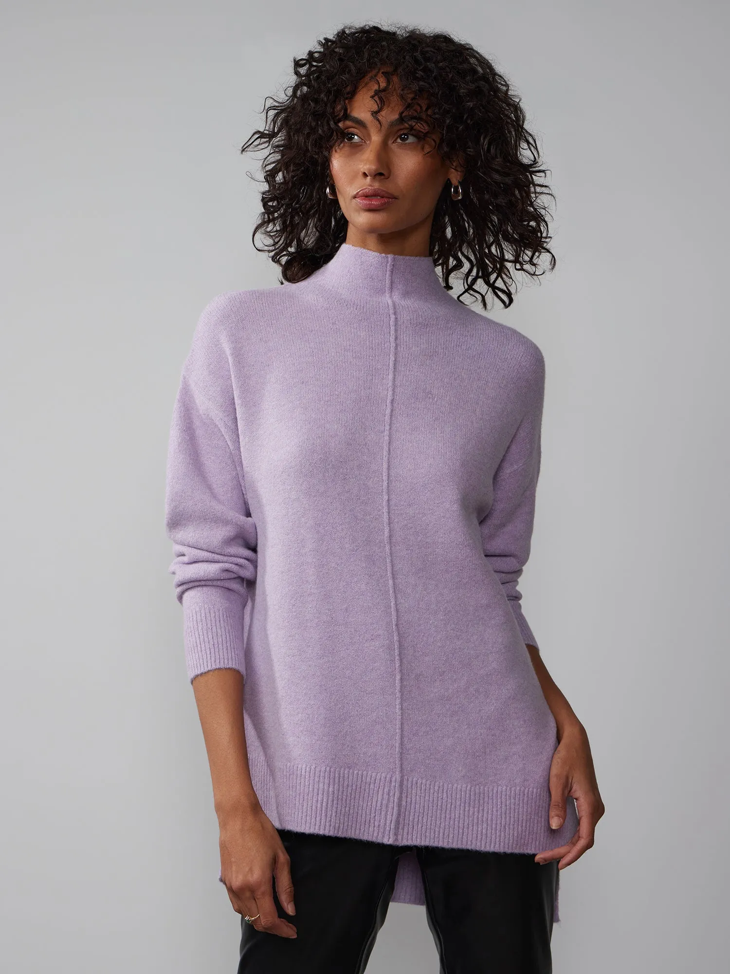 Long Sleeve Asymmetrical Hem Mock Neck Sweater