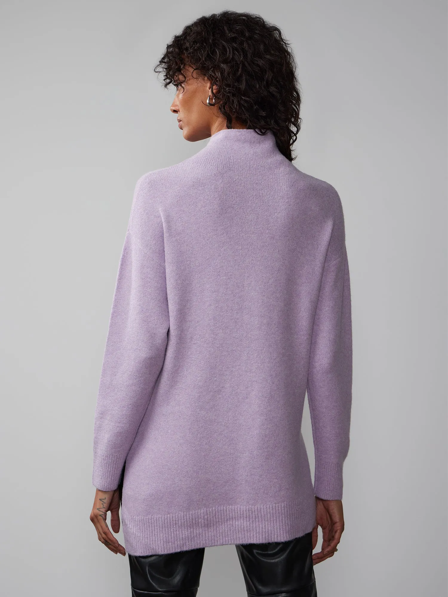 Long Sleeve Asymmetrical Hem Mock Neck Sweater