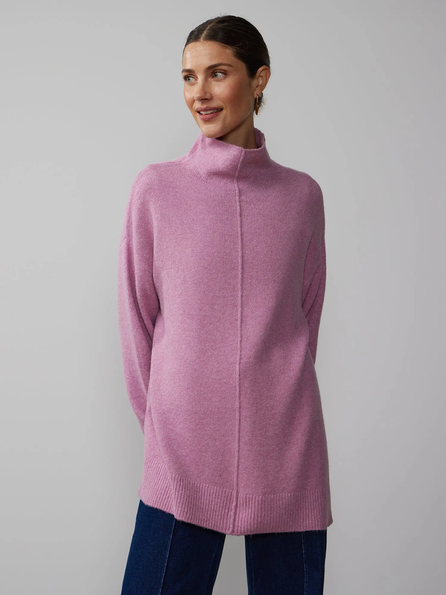 Long Sleeve Asymmetrical Hem Mock Neck Sweater